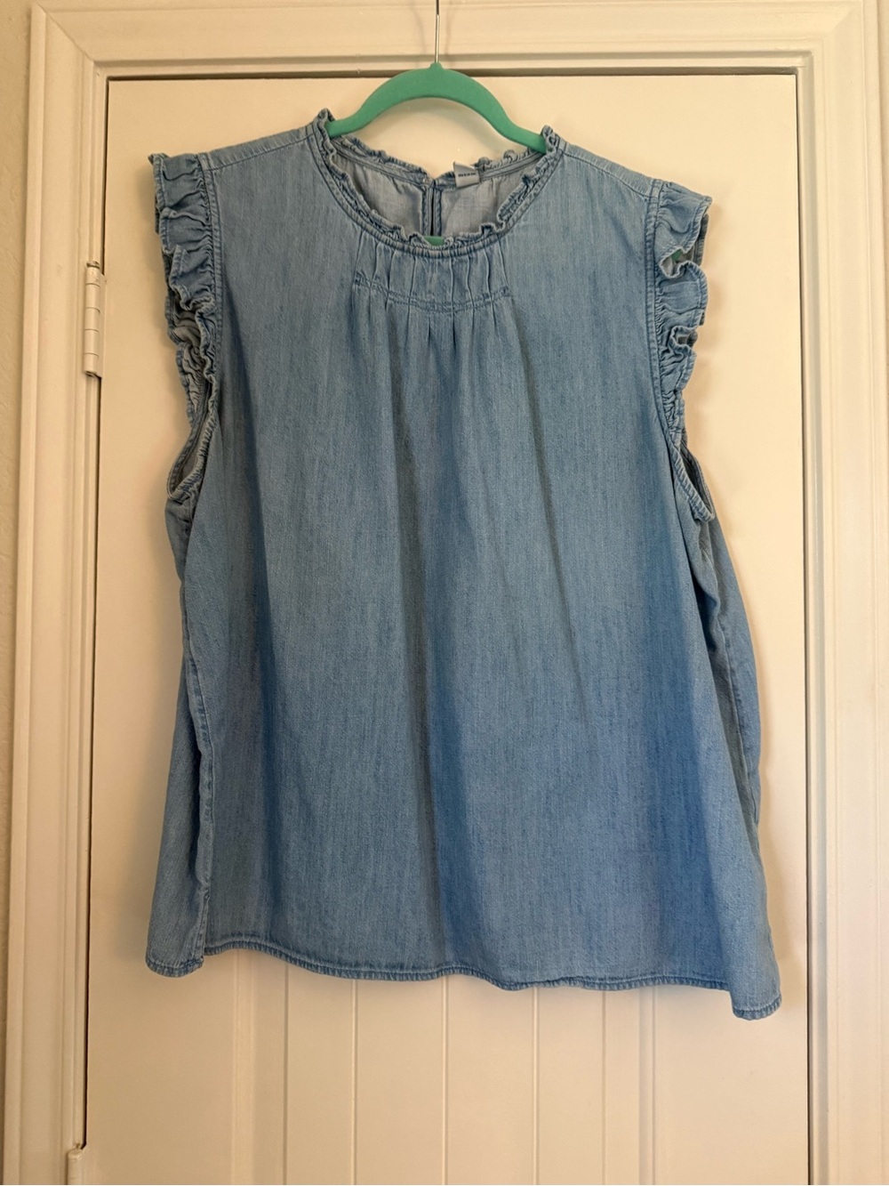 Old Navy Light Blue Denim Ruffle Sleeve Blouse